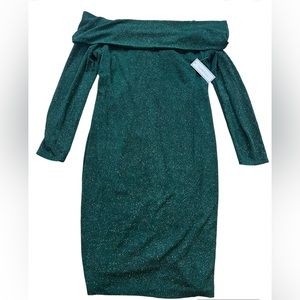 NWT Premier Amour Emerald Green Off The Shoulder BodyCon Midi Dress Size 16